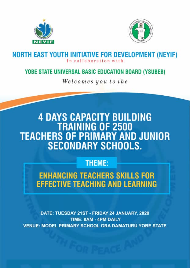 Adams_stoic's tweet photo. Part of complimenting the effort of Yobe State Govt on reviving the education sector from slumber #NEYIF in partnership with #YSUBEB is set to train #2500 primary and Basic Teachers in Yobe State. Starting with Damaturu LGA Targeting 200 teachers.@USAIDNigeria @MalalaFund https://t.co/IoFM1yxnT1