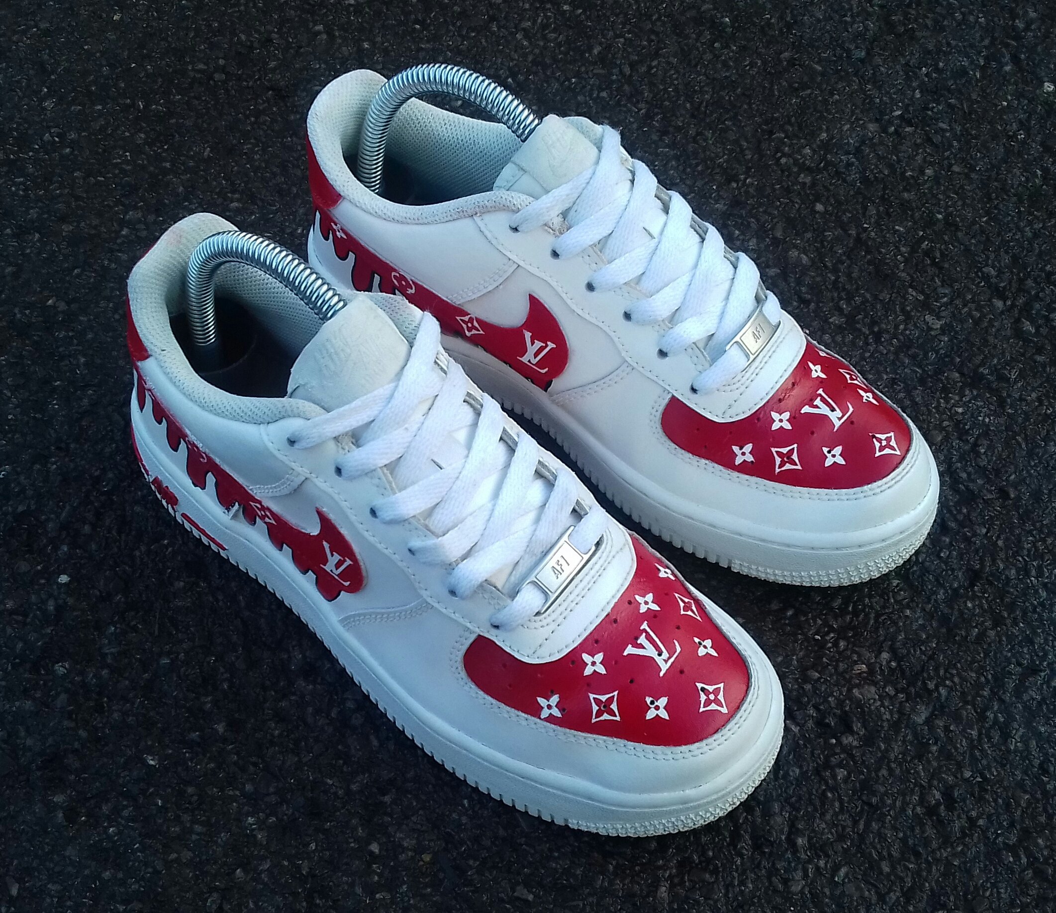 Eylise Customz on X: White air force 1 with red Lv drip #customshoes  #customtrainers #customsneakers #airforce1 #nikecustom #hypebeastkicks  #kicks #sneakers #louisVuitton #drip #custom #restored   / X