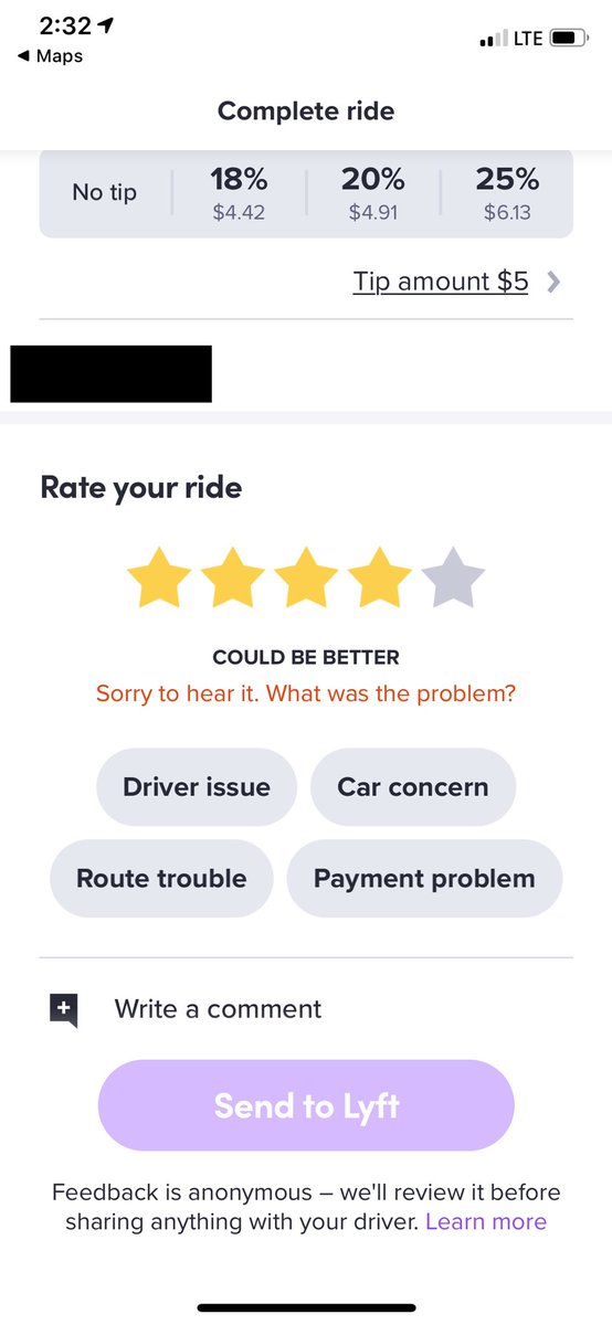 aj_mct's tweet photo. @lyft @lyftdesignteam I don’t know if requiring a reason on 4 star means you are illiciting incorrect 5 star results. 🤔 #DesignThinking #ios #ux https://t.co/jdwQjxEB6y