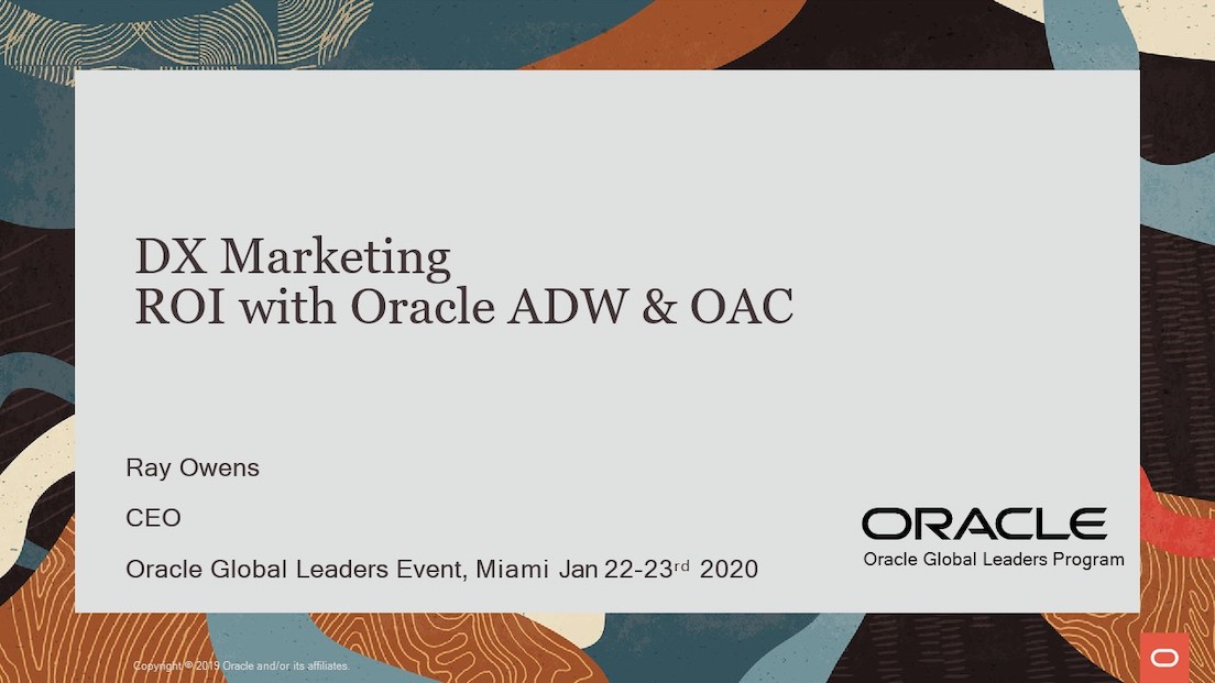 dxmarketing's tweet image. Thanks to the BRILLIANT minds at Oracle for hosting the Winter Oracle Global Leaders Program in Miami Beach this week. See you on the beach … um … the stage! 😀 #ROMI #DigitalMarketing