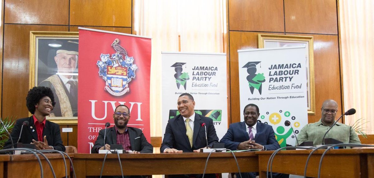 PositiveJamaic1's tweet photo. The Positive Jamaica Foundation in collaboration with the   @JLPEduFund recently made a combined donation of $2,500,000 to the University of the West Indies to assist students who may have been at risk of being de-registered due to non-payment of fees. https://t.co/XWPL10hcjz
