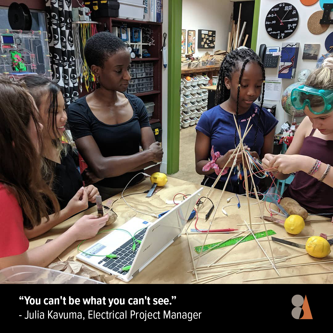 SmithAndersen's tweet photo. Giving back to the community is an integral part of Smith + Andersen's company culture. Electrical Project Manager Julia Kavuma puts this into practice by volunteering with Engineers in Residence—inspiring the next generation of engineers by teaching about future opportunities! https://t.co/kfKecp1qtu