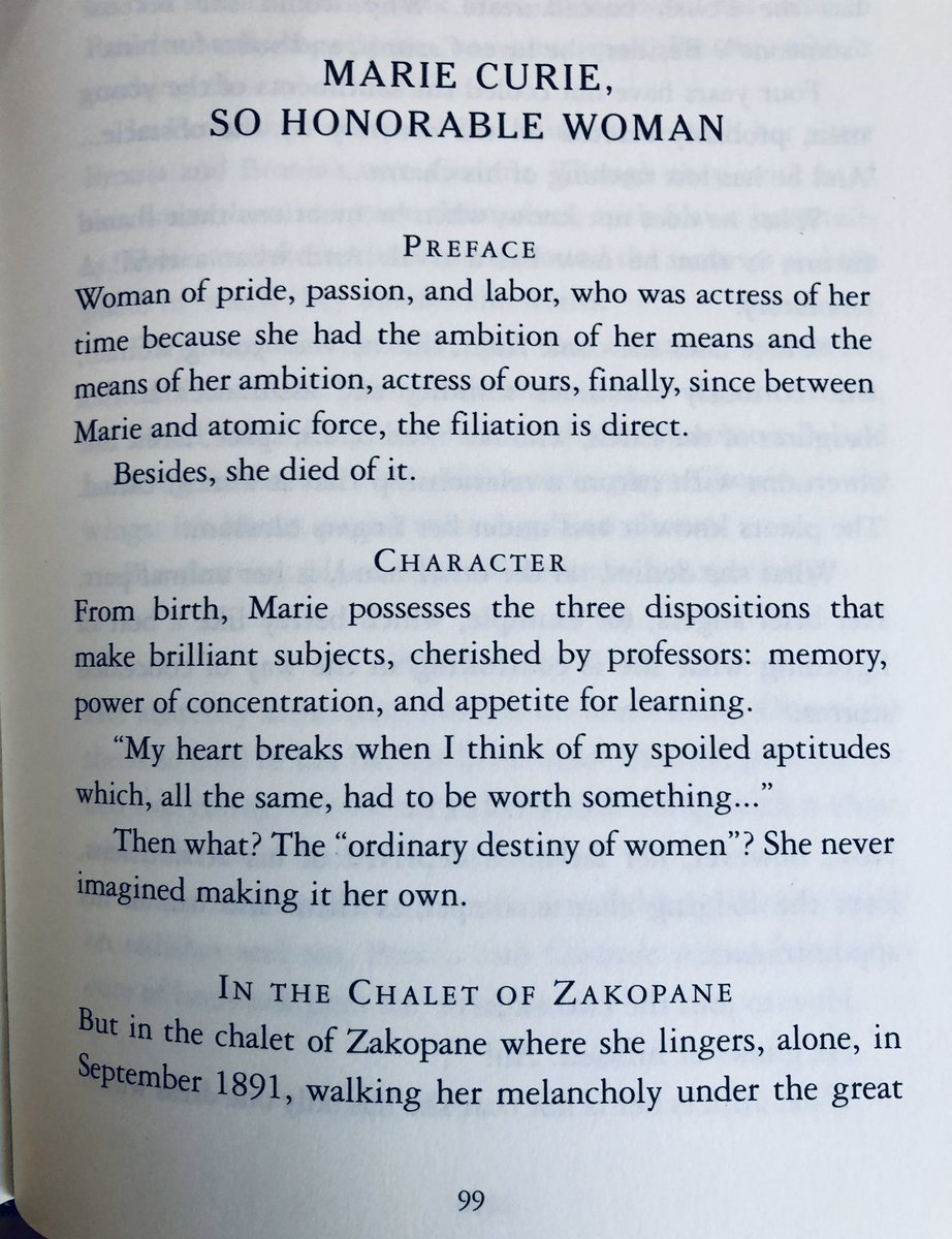 1/20/2020: "Marie Curie, So Honorable Woman" by Lydia Davis, from her collection SAMUEL JOHNSON IS INDIGNANT, published in 2001 by  @mcsweeneys.