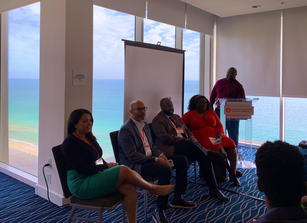 KeriJoHunter's tweet photo. @mremoryfedwards leading a panel at #ISCRC2020 discussing school choice with @evyev19 @NaomiSheltonDC @citizenstewart and Rob Marshall. https://t.co/N23PpT6DHz