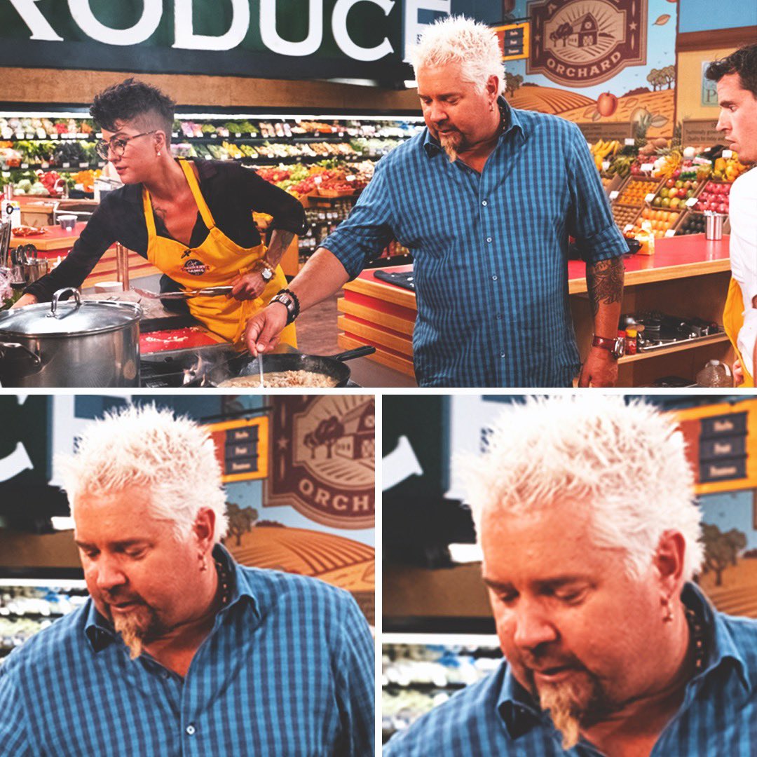 GuyFieri's tweet photo. “If I keep stirring I can probably sneak a bite when no one’s looking” 😂 #GroceryGames https://t.co/D0vQT3G66T