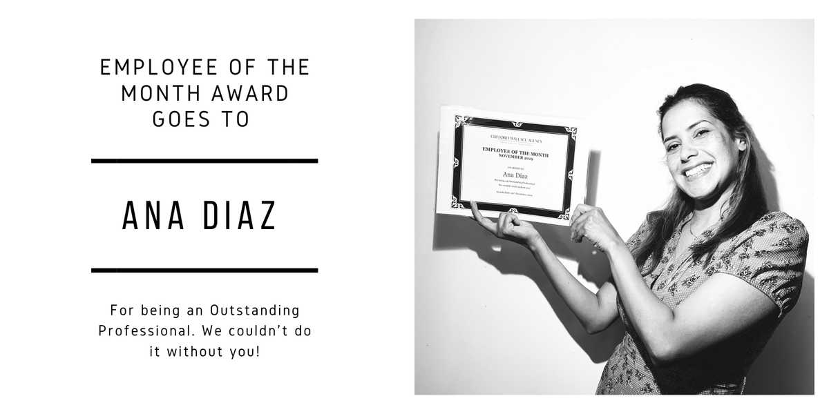 CWASydney's tweet photo. Warmest congratulations to Ana Diaz for receiving Employee of the Month Award! #EOM #EmployeeOfTheMonth #award #CWA #cliffordwallacepeople https://t.co/dKZ73jNumX