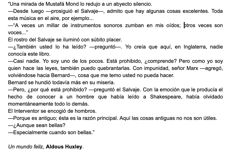 JoshAlexAI's tweet photo. Este párrafo de Un mundo feliz conjuga en unas pocas líneas la defensa de la libertad, la verdad y la belleza.

En esta época de adoctrinamiento en la escuela, utilitarismo ramplón, fake news y moda feísta la novela de Huxley es tan pertinente como cuando se publicó en 1932. https://t.co/1MtKia6skd