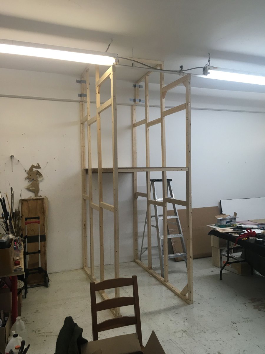 SylvieAdams's tweet photo. I had been working at home for close to 7 years. It was fun but also very lonely... I was missing other artists' company. So this January I made a big move to espace 230 in the Belgo Building! We started a (relatively for us) big construction project @espace230 #wip #gallery https://t.co/easJMCIfKg