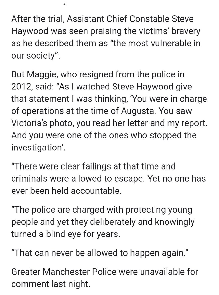 Despina__V's tweet photo. “That can never be allowed to happen again.” Maggie Oliver said.

Greater #Manchester Police were unavailable for comment last night.
#GroomingGangs

68 https://t.co/SHvRzwOpKB