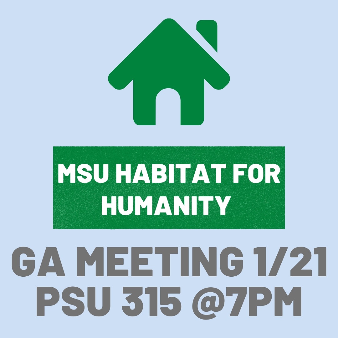 We will be having our first GA meeting of Spring 2020 tomorrow! Join us for free pizza and learning about Habitat! Hope to see you all there! Remember, you can sign up for volunteering opportunities with our link in the bio. 🛠️🏡
