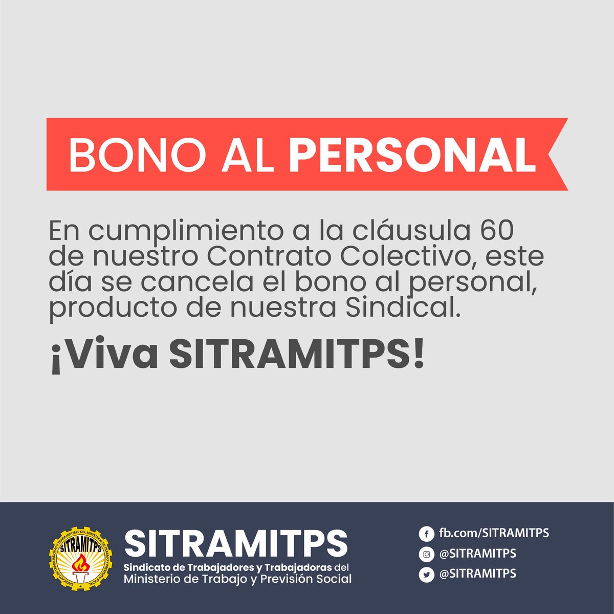 SITRAMITPS's tweet photo. Producto de nuestra lucha sindical hoy se está pagando el bono correspondiente al personal del Ministerio de Trabajo El Salvador establecido en nuestra cláusula 60 del #ContratoColectivo. https://t.co/vYqIXyo6eS