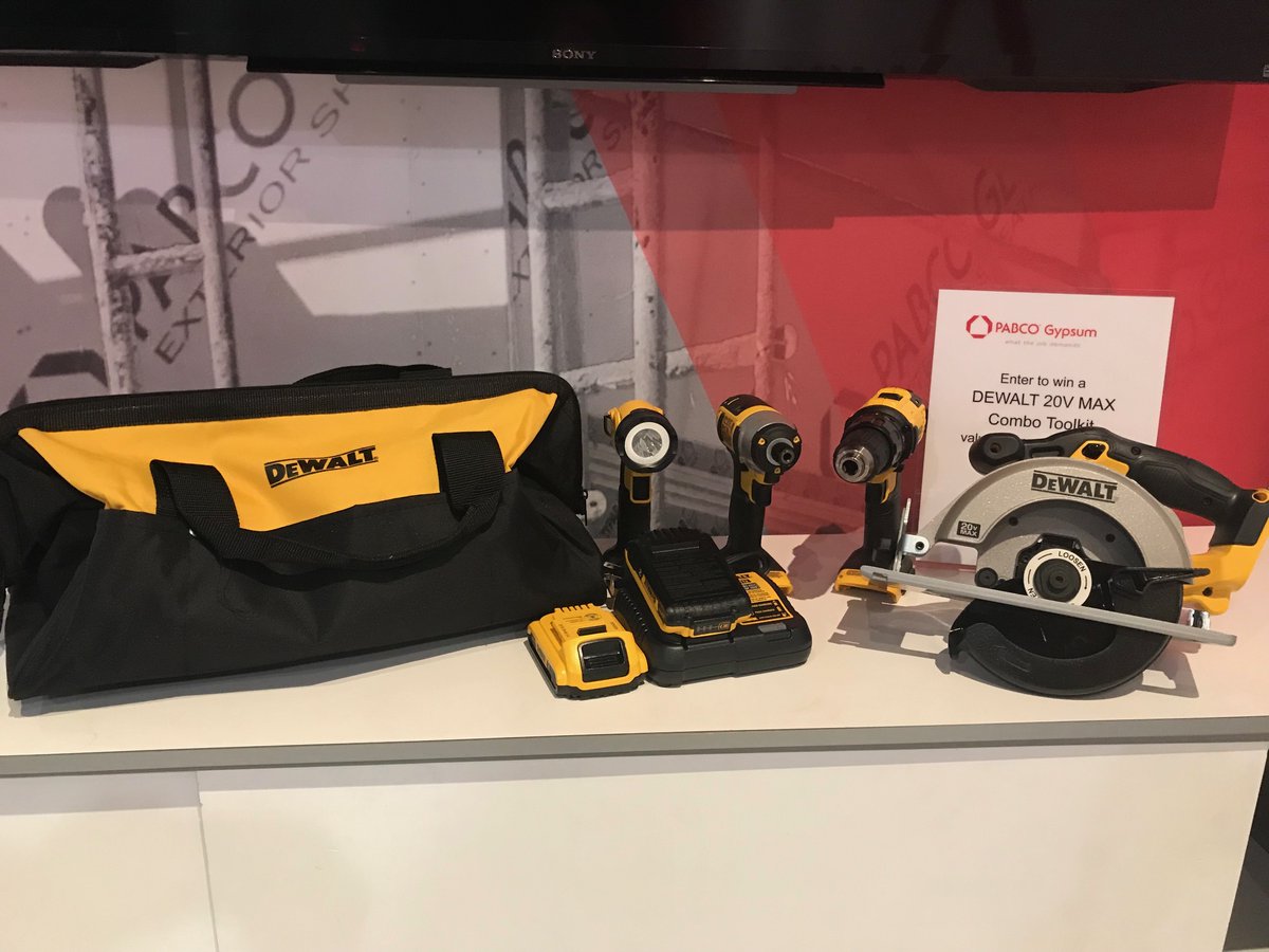 quietrock's tweet photo. CHANCE TO WIN DEWALT 4-TOOL COMBO KIT
Stop by the PABCO Gypsum booth SU1636 at the International Builders' Show this week for your chance to win a DEWALT toolkit valued at more than $250. We'll be featuring our QuietRock sound reducing drywall at the show. #pabcogypsum, #IBS2020 https://t.co/bqttJfF2uu
