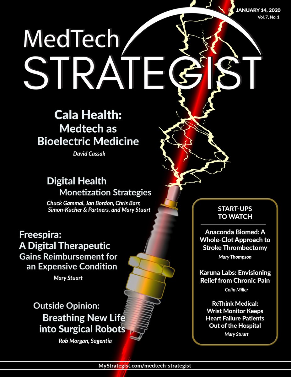 MedTechStrat's tweet photo. ‼️NEW ISSUE ALERT‼️ @MedTechStrat Vol. 7, No. 1 - January 14, 2020 https://t.co/euWgdfO637

@CalaHealth’s bio⚡️ medicine
Getting 💰 for #dighealth
Reimbursing @FreespiraSystem
Surgical robots’ future
#Startups2watch: @anaconda_biomed, @KarunaLabs, &amp; @ReThinkMedical https://t.co/1kvIZjd7yj