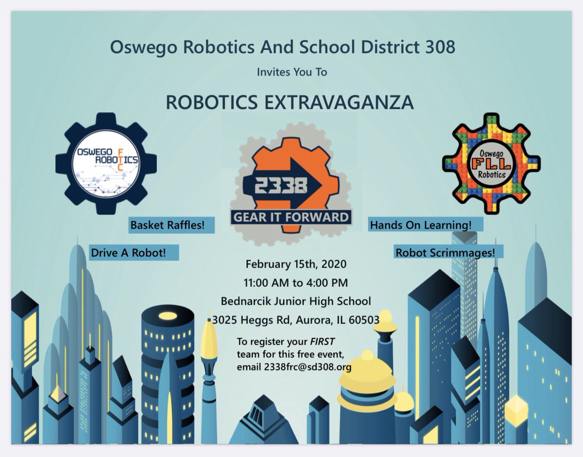 We hope you’ll join us in Oswego for our 7th Annual Week 0 scrimmage for all interested teams. We’ll have a scale, a robot inspector, a full field, and lots of robots to try your shiny new robot out with! Come on out! #infiniterecharge <a href="/IllinoisFIRST/">FIRST Illinois Robotics</a>