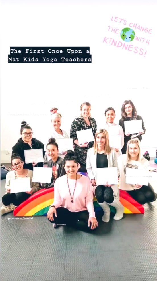 @ms_bwatkins and I are now registered kids yoga teachers! It was an incredibly magical weekend with these 10 inspiring women doing big things! Let’s change the world with a little kindness and light! 💫❤️ <a href="/OnceUponaMat/">OnceUponaMat</a>