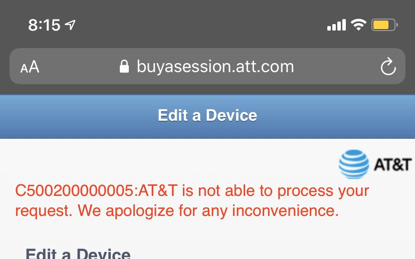 KellyandCo's tweet photo. .@ATTHelp I had to purchase a new SIM card today for my nighthawk hotspot device. When I tried to update it on my “buy a session” profile I get this error. I’m getting really irritated and have yet to find any other place to get help! https://t.co/bh2nvbvGUu