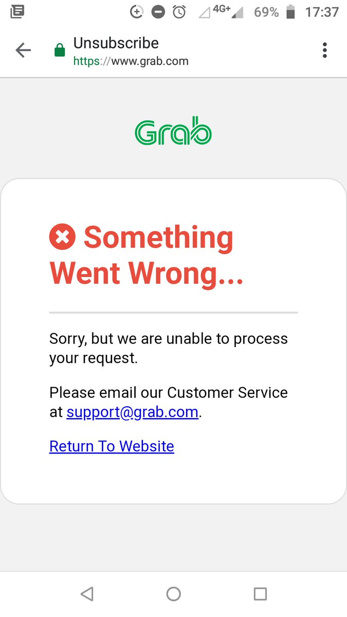 qlmoffat's tweet photo. @GrabSG I'd appreciate if you updated your email unsubscribe links or answered support emails :( ✌️ https://t.co/WyNXqMrxRC