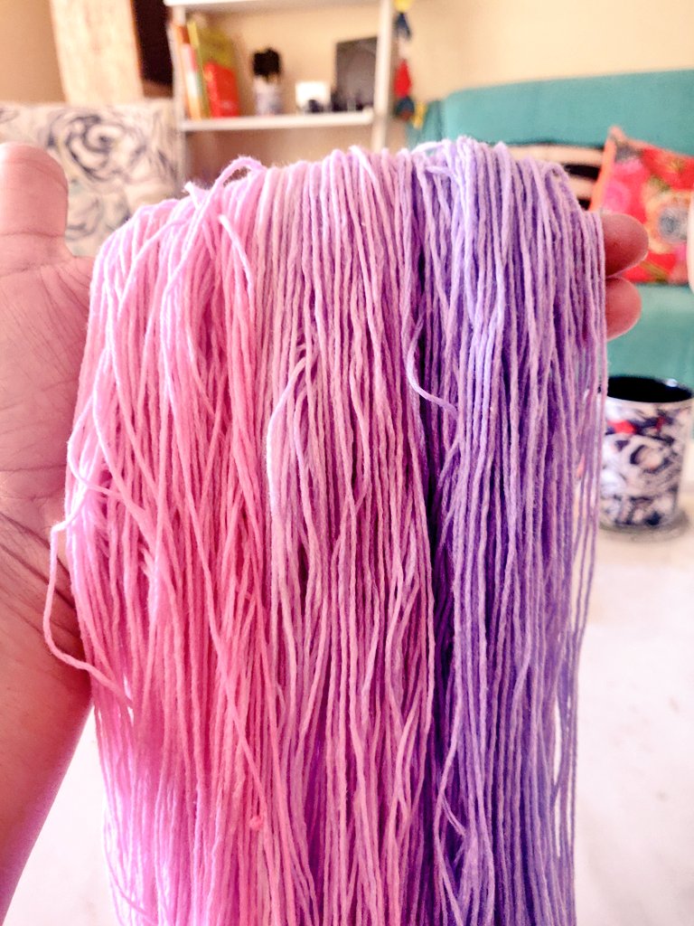 knotanki's tweet photo. Finding ombre yarns here is hard. So I tried to make some of my own. The colours are far softer than I intended but I'm not unhappy 😍🦄

#crochet #handdyed #yarn https://t.co/YBpV0S0wVF
