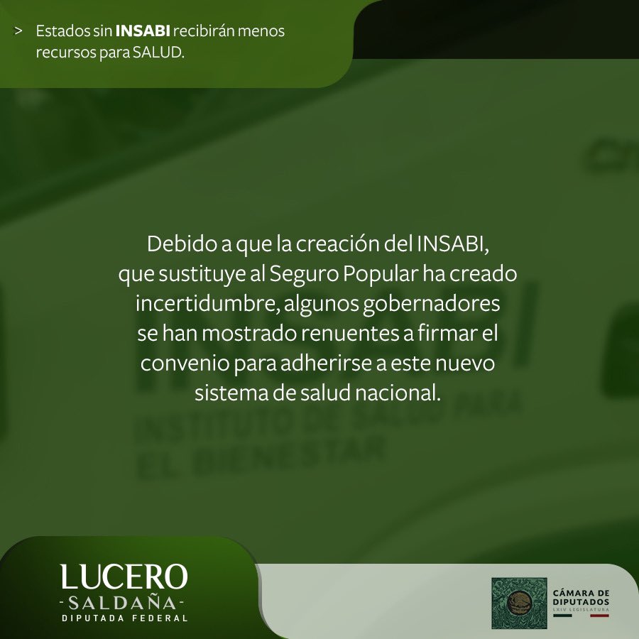 LuceroSaldanaMx's tweet photo. Hasta ahora, solo 13 Estados se han adherido al #INSABI por la falta de certeza en sus reglas de operación, lamentable. Necesitamos #SaludParaTodos https://t.co/v0MRMXgf4s