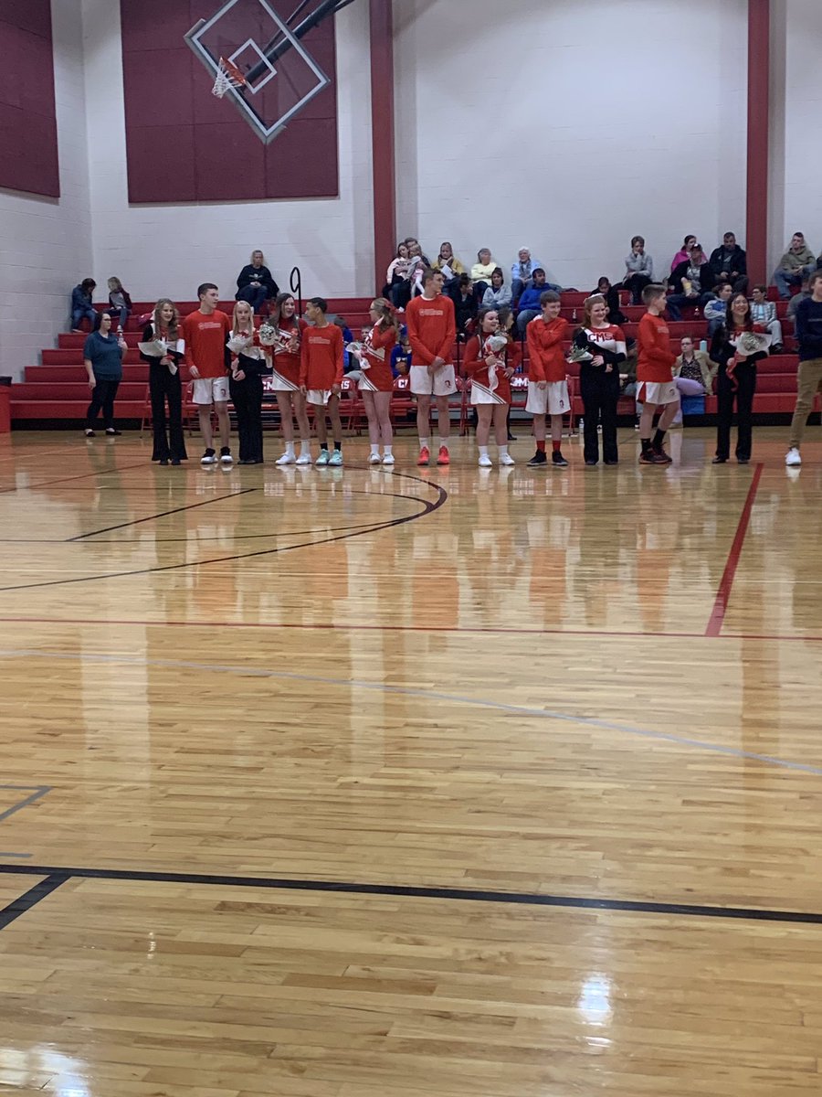 GrowingCMS's tweet photo. CMS 8th grade Basketball players. Energizers and Cheerleaders recognized tonight at last boys home game.  Thank you to Mrs. Kirschner for all her support.#fcscspartanpride https://t.co/DbnFsYICmU