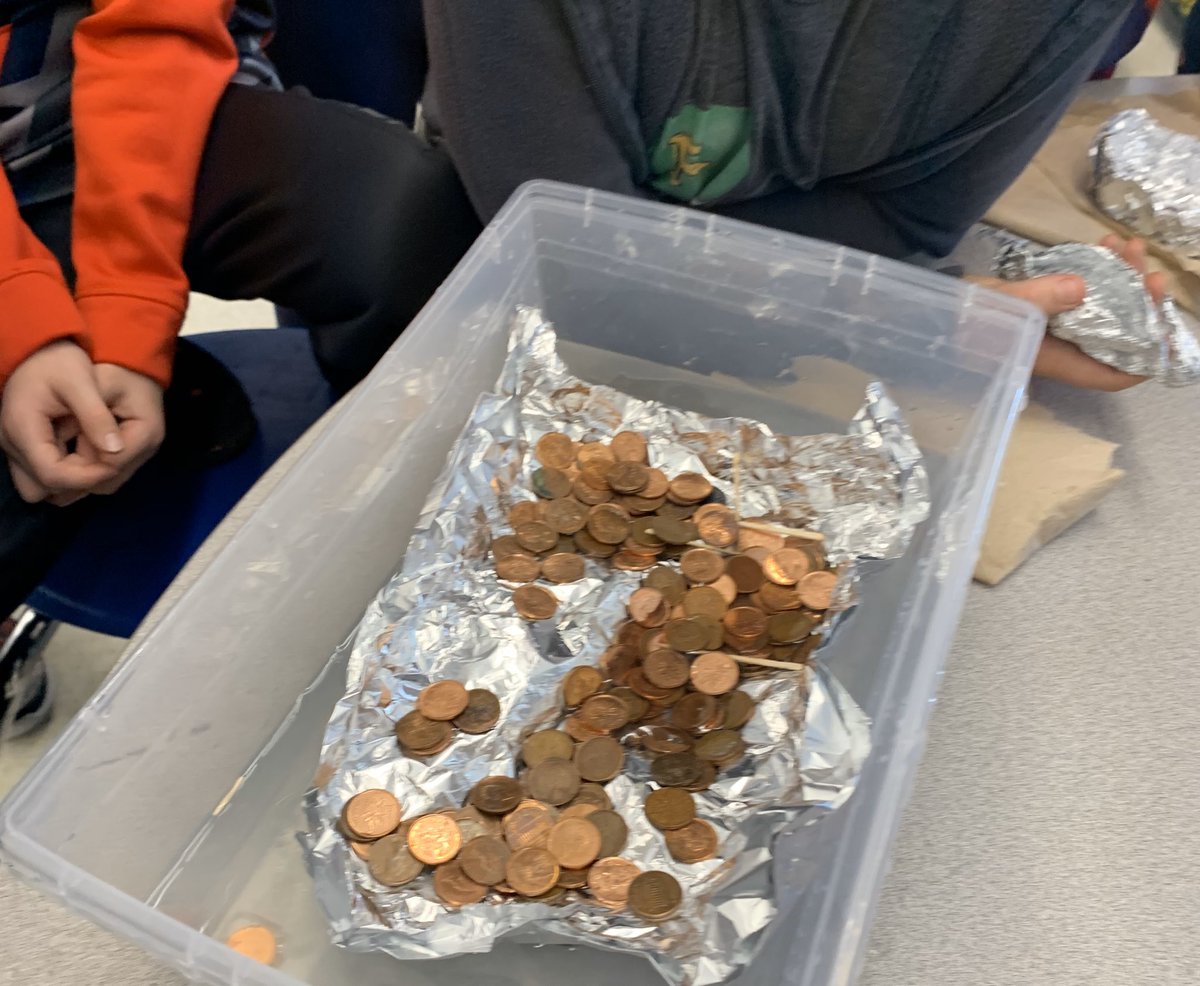 Miss_Kerby's tweet photo. Grade 3’s exploring with Buoyancy! They reflected from the first trial test to see what improvements/revisions  they can make. So that their tinfoil boat was able to hold even more cargo (pennies) for the final test! #bouyancy #science @HPEschools https://t.co/x098BHZYmF