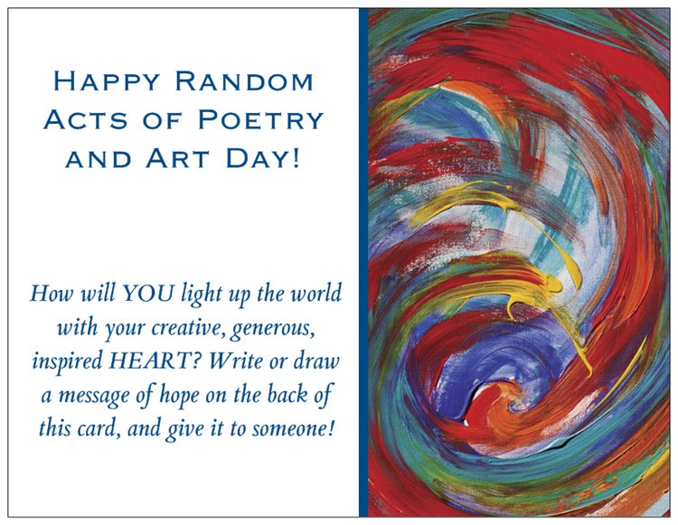 OfficialRAPADay's tweet photo. Here is an example of a RAPA Day postcard from past years!  You can write a poem or draw on the back (which is blank).  Then just put a stamp on it and send it off in the mail, with some good vibes and love.  A RAPA Day gift can be as easy as this! #RAPADay #RAPADay2020 https://t.co/bGfK0jgzBe
