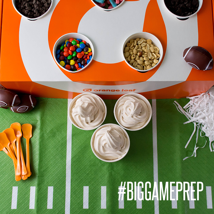 Add a little sweetness to your watch party for The Big Game with Orange Leaf catering! Place your order anytime now thru February 2nd and receive 1/2 off your order. Visit orangeleafyogurt.com/biggame for more details. Terms and conditions apply.