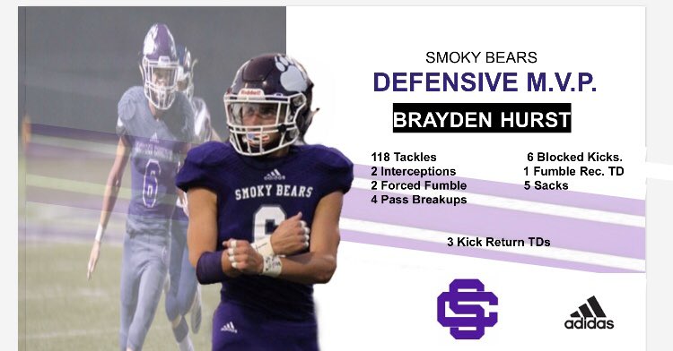SmokyBearFball's tweet photo. Congratulations to @Braydenhurst20 on being voted Defensive MVP by his teammates https://t.co/rIBoWuQCoM