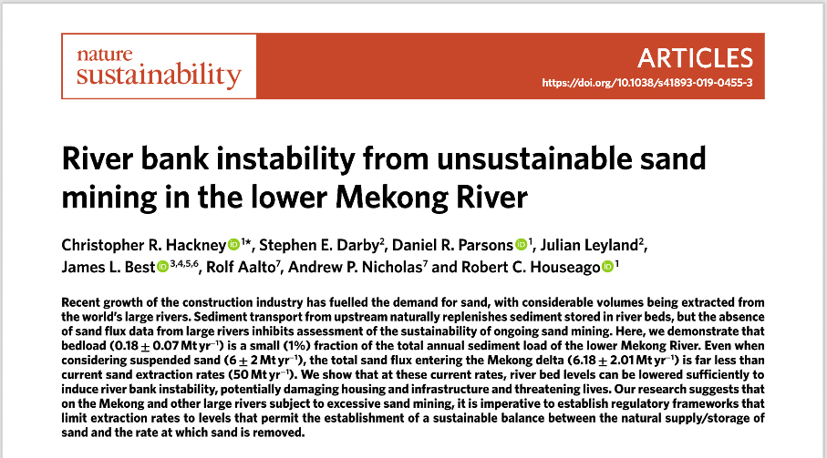 The government says that #sandmining along the #Mekong is 'needed as it reduces riverbank collapses'🤪 Research below proves they are lying; The dredging is: 'excessive & unsustainable, induces river bank instability, threatens lives & housing' etc. southampton.ac.uk/news/2020/01/m…