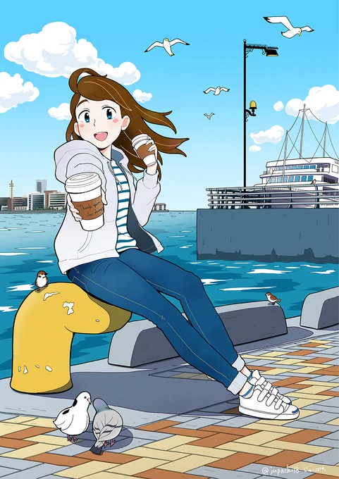 #これを見た人は自分の看板娘の画像を貼れ 
ボーダーの服が多くて眉毛がちょっと太めのウチの看板娘✨ 