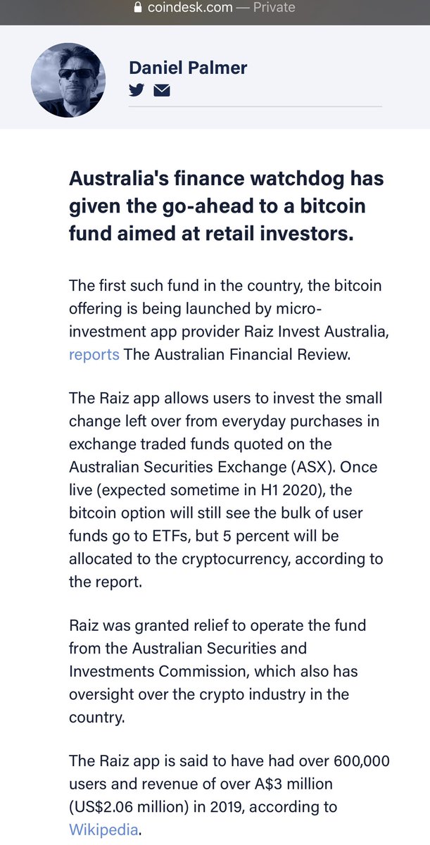 NischalShetty's tweet photo. Day 446
Crypto is being made easily accessible to retail investors around the world.
Australia just approved an app that lets retail investors invest small change into buying Bitcoin!
Hope to see Crypto assets made accessible to every Indian soon 🇮🇳
#IndiaWantsCrypto https://t.co/FCrkzeYEg7