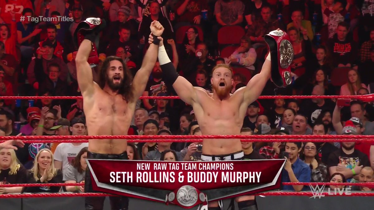 WWE's tweet photo. We have NEW #RAW #TagTeamChampions, and their names are @WWERollins &amp; @WWE_Murphy! https://t.co/009O2qWNAO