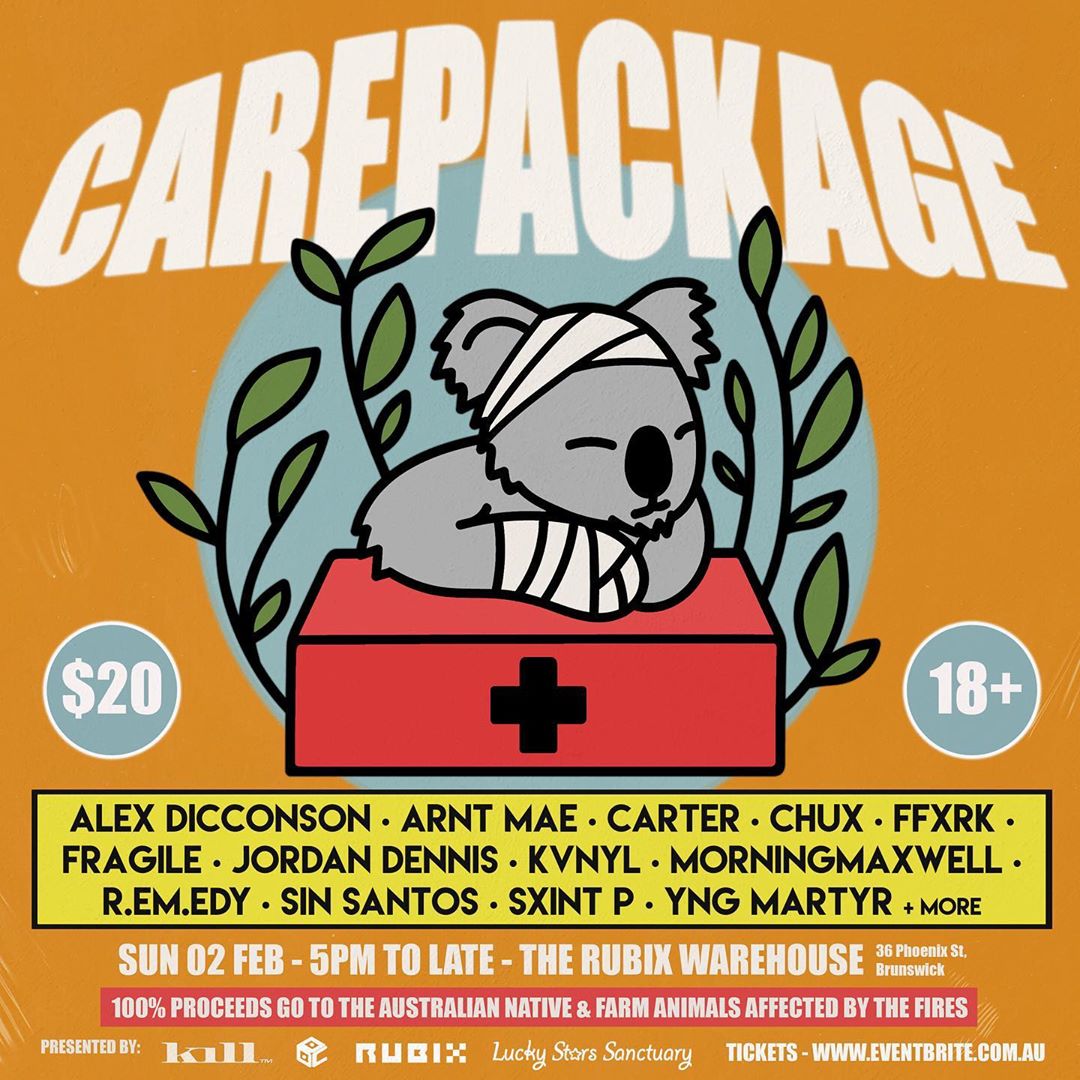 groundwerkpr's tweet photo. Catch Kill Collective and a bunch of other talented acts at the ‘CARE PACKAGE’ Mini Festival on Feb 2, 2020. All proceeds will be donated to Lucky Stars Sanctuary Inc to help aid the wildlife affected by the bush fires!
#killcollective #minifestival #groundwerkpr #foracause https://t.co/5X7Fhg11eg