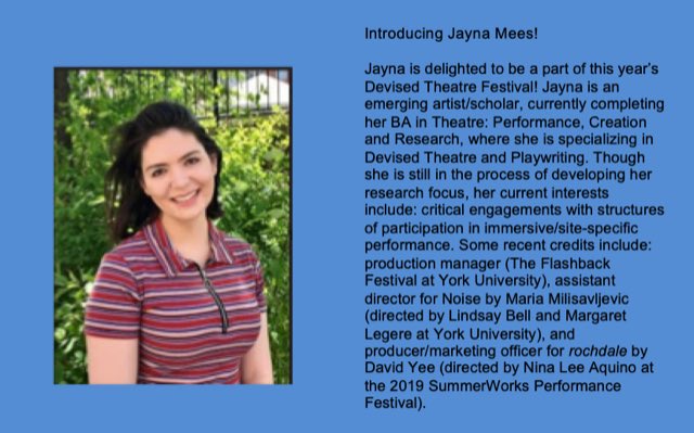 DTFestival's tweet photo. Starting off #MeetTheCompanyMonday with the amazing Jayna Mees from Tryptch Theatre Collective!!! ✨✨✨ https://t.co/zdP8tbZjMd