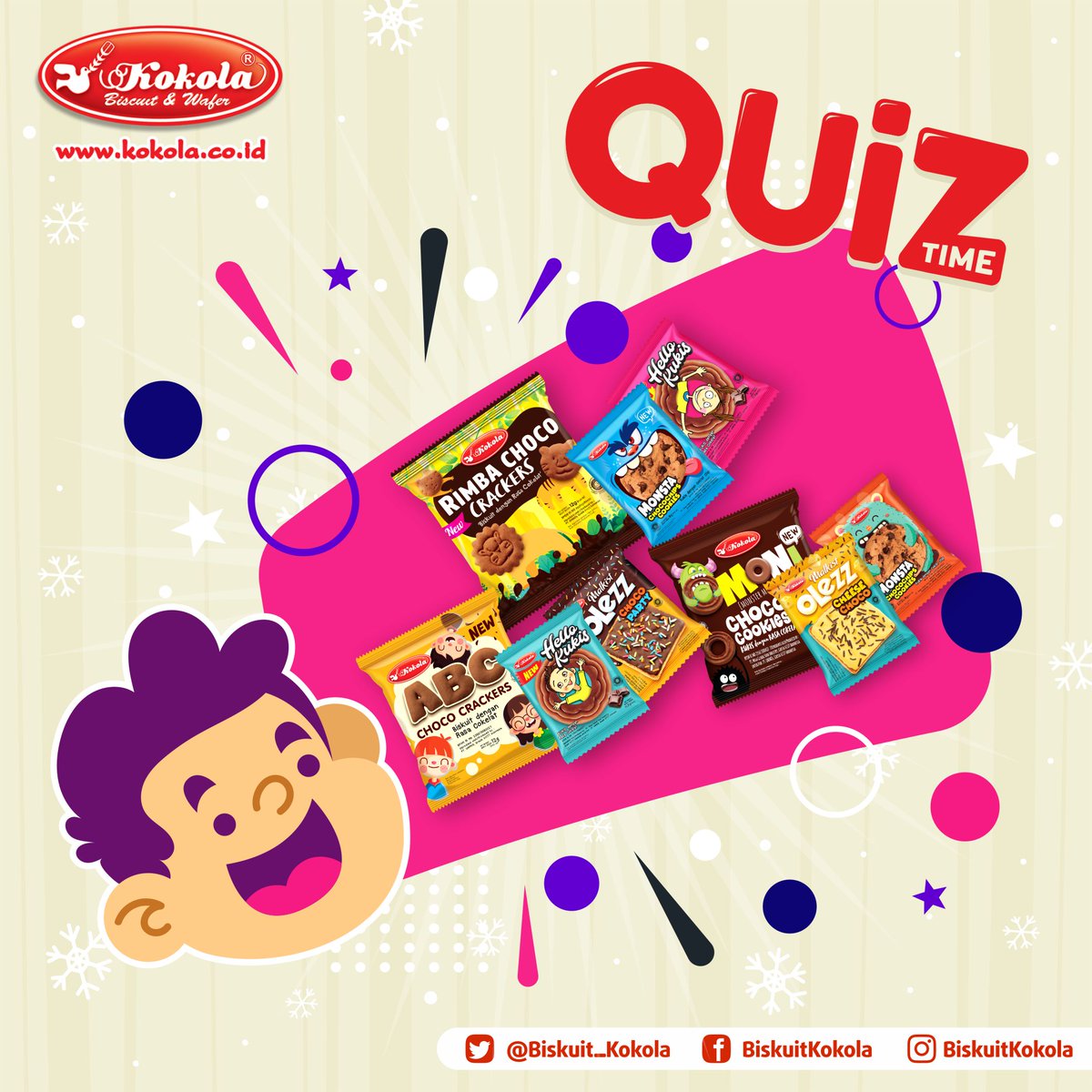 Semangat Siang Sobat Kokolaverz..
Horee #KuisKokolaHalal hadir kembali nih..⠀
Skuy buruan merapat dan menangin hadiahnya
.
Coba Sebutkan salah satu produk favorit kamu  dari Kiddy Squad <a href="/biskuit_kokola/">biskuitkokola</a> Halal berikut ini lalu sertakan alasannya kenapa kamu suka banget 😊