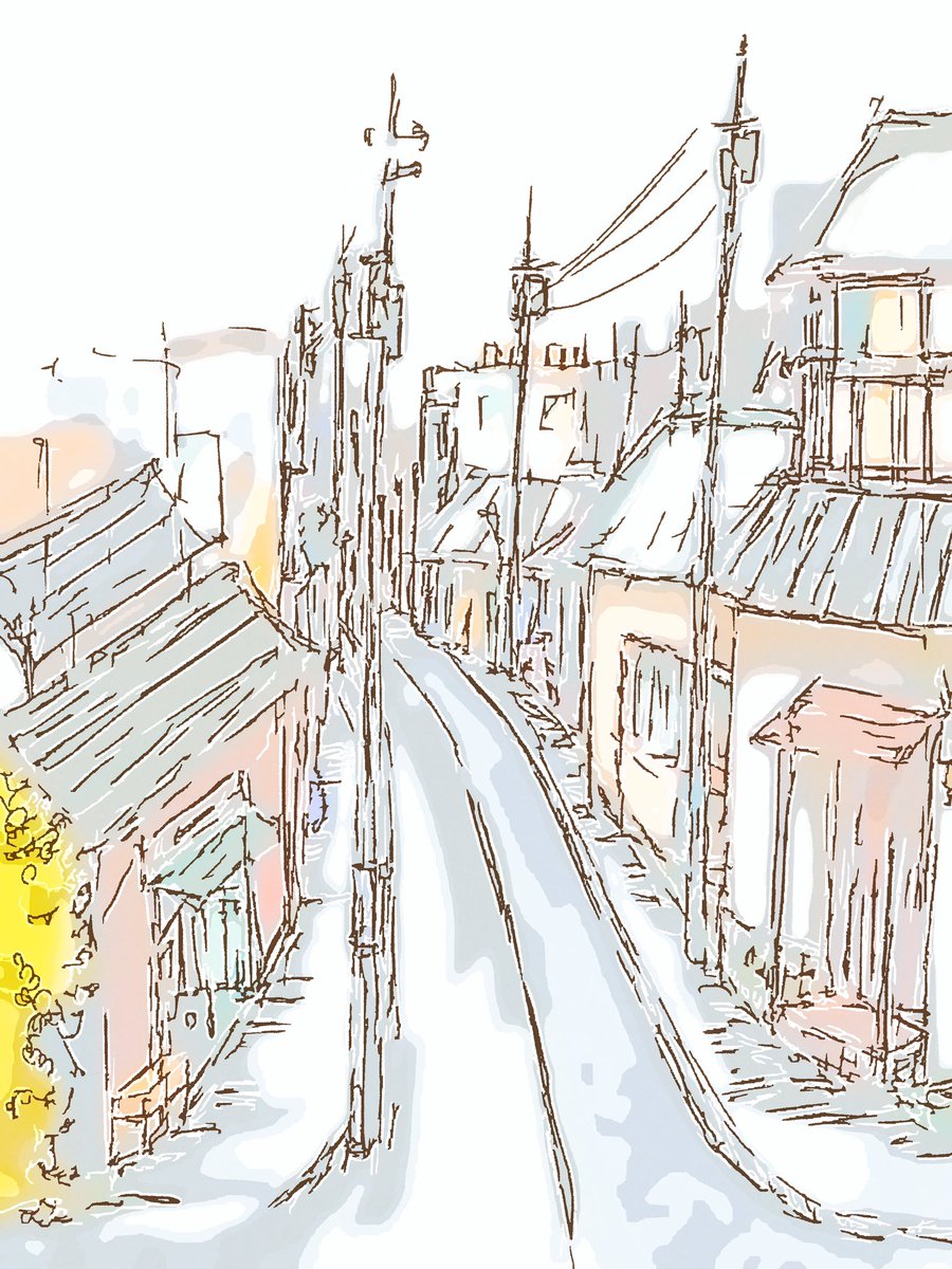 りん 田舎暮らしのイラストレーター 今日は雪が降りました 久しぶりのほわほわとした雪 もう溶けちゃった イラスト Illustration スケッチ Sketch 1日1絵 一日一絵 イラスト好きな人と繋がりたい お絵描き 風景画 田舎 散歩 街角 雪