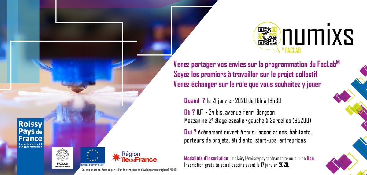 ArtheRenarde's tweet photo. [ FACLAB #NUMIXS ]

L'atelier de programmation du @FacLabUcp #Sarcelles c'est aujourd'hui à 16h à @iut_ucp @UniversiteCergy !
On espère vous voir nombreuses et nombreux (on me dit que les @MMISarcelles 1 seront de la partie ;-) 

#CY #DesignYourLife #Fablab #Innovation #Madein95 https://t.co/aQKUItGomI