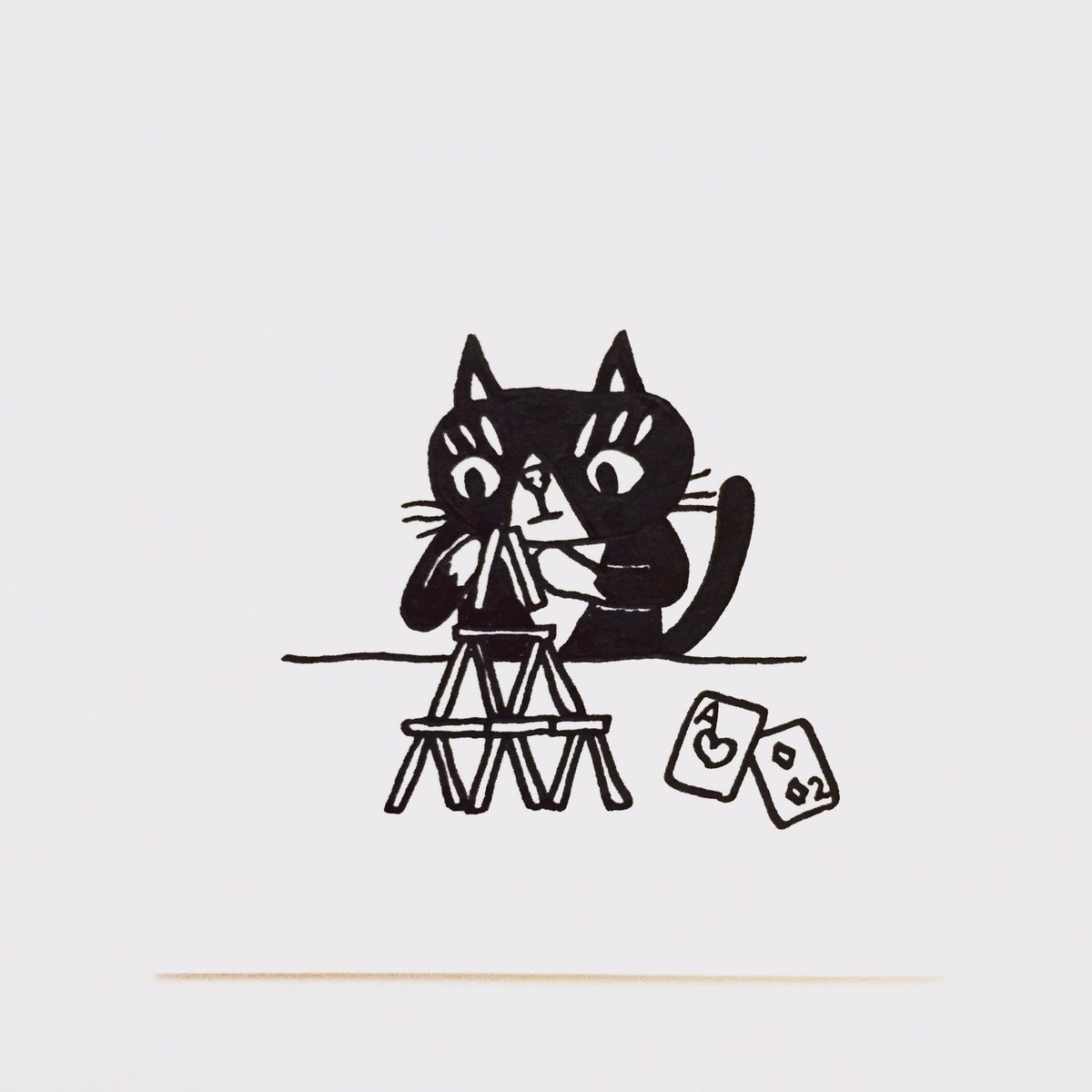 肌子 今日のイラストはコレ ェ トランプタワーを作ってる猫 イラスト 猫 ネコ ねこ オリジナル ペン画 アナログ画 絵 猫の絵 白黒猫 ハチワレ猫 肌子 今日のイラストはコレ ェ トランプタワーを作ってる猫 イラスト 猫 ネコ ねこ オリジナル ペン画 アナログ画 絵 猫の絵 白黒猫 ハチワレ猫