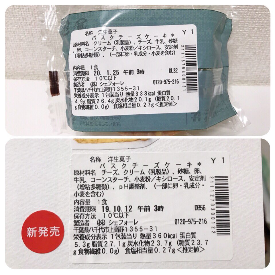 ちょこの On Twitter セブン Basque Cheese Cake バスクチーズケーキ 参考に前回の栄養成分表と比べたものも セブンスイーツアンバサダー