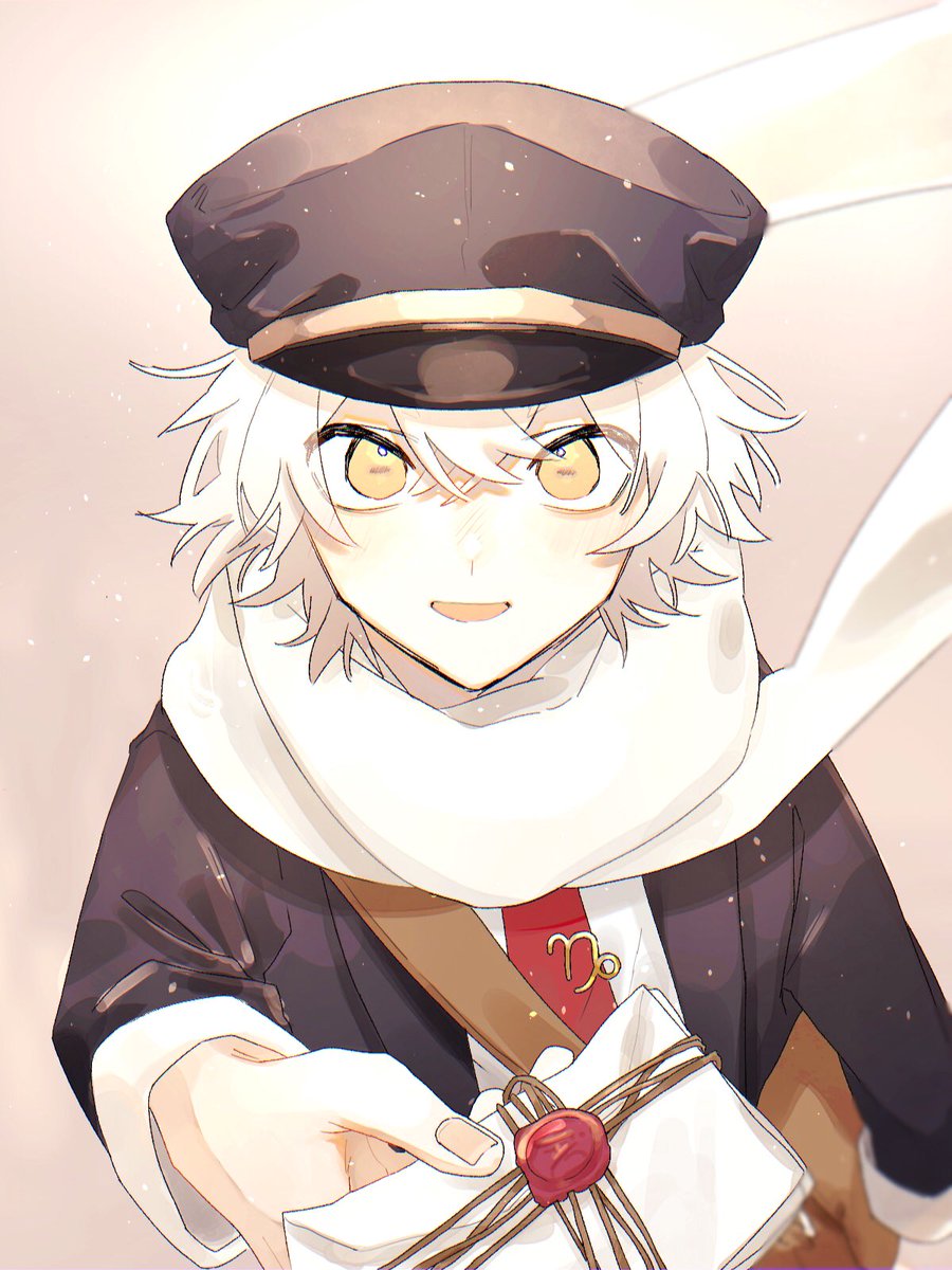 male focus 1boy hat yellow eyes white hair scarf solo  illustration images
