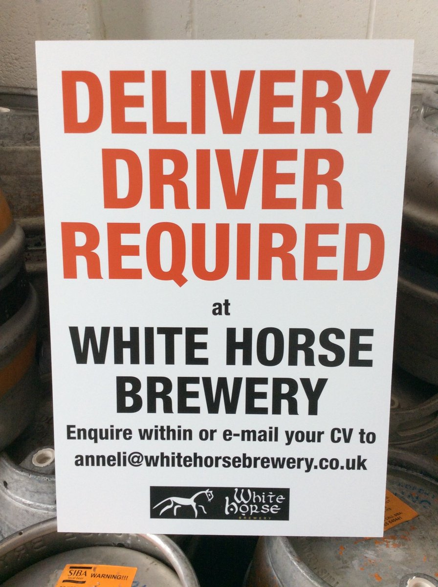 WhiteHorseBrew's tweet photo. Looking for work or just fancy a change of job?  We're looking for a happy, reliable and hard-working delivery driver to join us. Drop us an e-mail with your cv to anneli@whitehorsebrewery.co.uk https://t.co/RiqpUCQ6eV