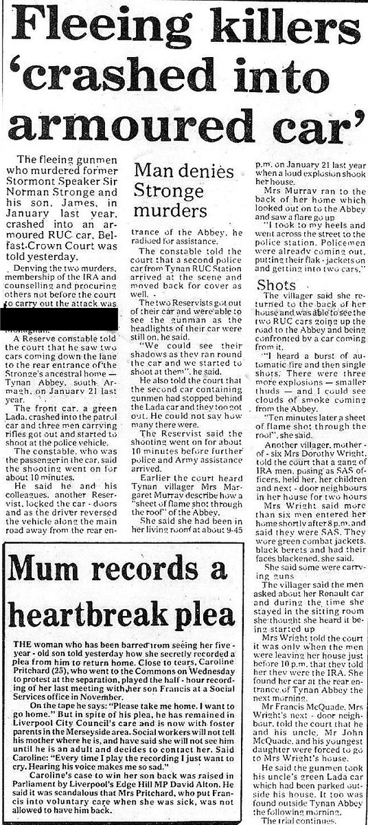 Hannyhas's tweet photo. @OnThisDayPIRA @uuponline @News_Letter The stolen green Lada crashed into the patrol and the shooting went on for about 10 minutes.

The 2 Reservists could see their shadows. "We started to shoot at them"
The trial of the Monaghan man.

Lest we forget - Lest any try.
Murders unwaning - Accountability ever remaining https://t.co/cCsmtlEUn9