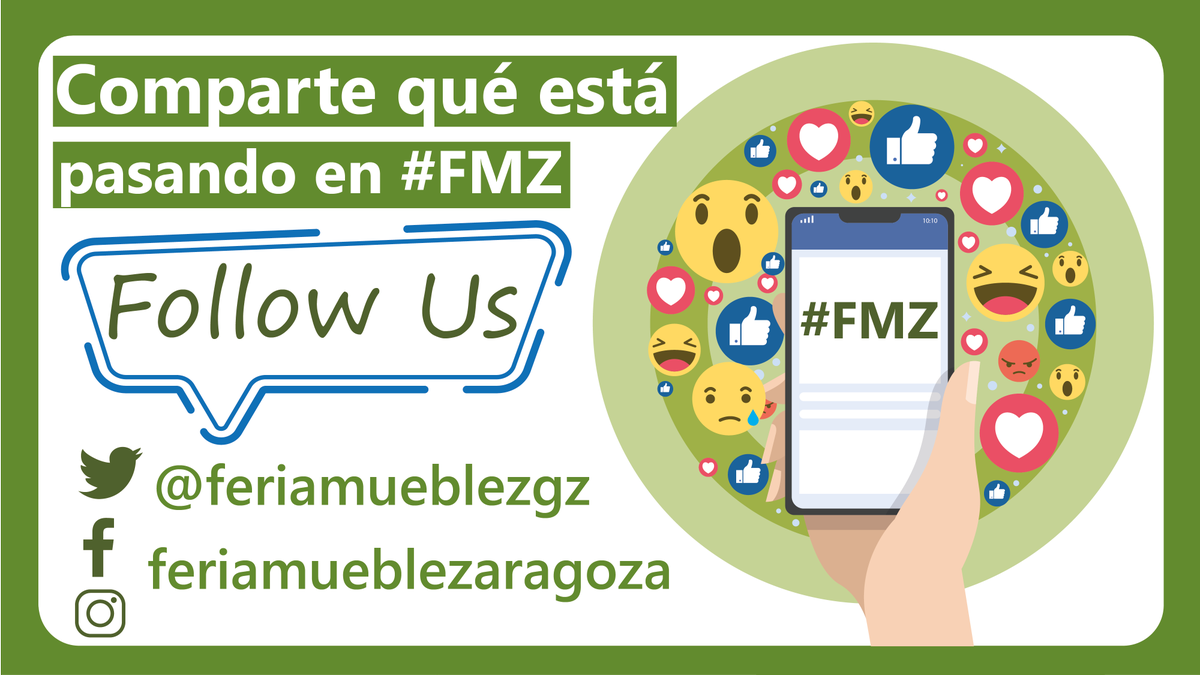 No olvidéis utilizar los hashtags de esta edición #FMZ2020 y #zaragozaesmueble para compartir todos los momentos de esta gran feria internacional. ¡Nos vemos en nuestras redes sociales!