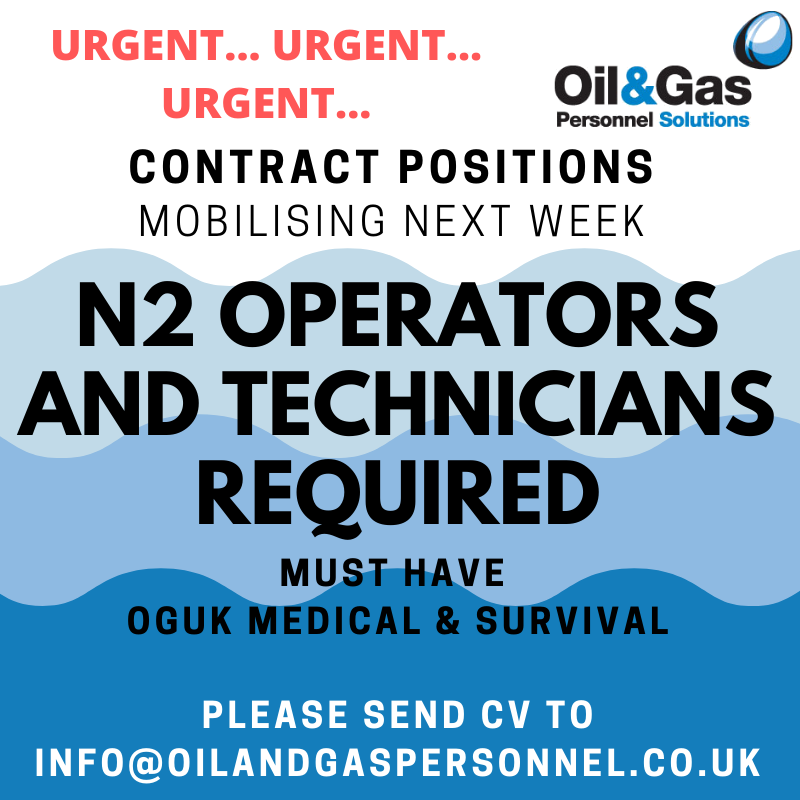 Process N2 Technicians required for upcoming mobilisations. 

Please submit your CV via bit.ly/CV-to-Oil-and-…
  
If the above link isn't working you can also email to info@oilandgaspersonnel.co.uk
