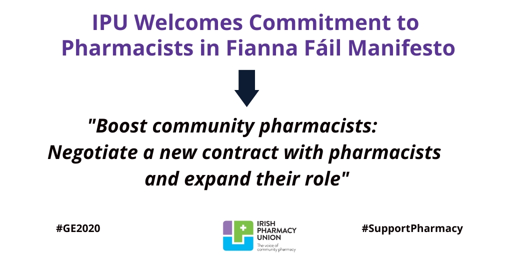 IrishPharmacy's tweet photo. @IrishPharmacy welcomes @fiannafailparty Manifesto commitment to expand the role of pharmacists #GE2020 #SupportPharmacy #PutPatientsFirst https://t.co/7DBLbulIjc