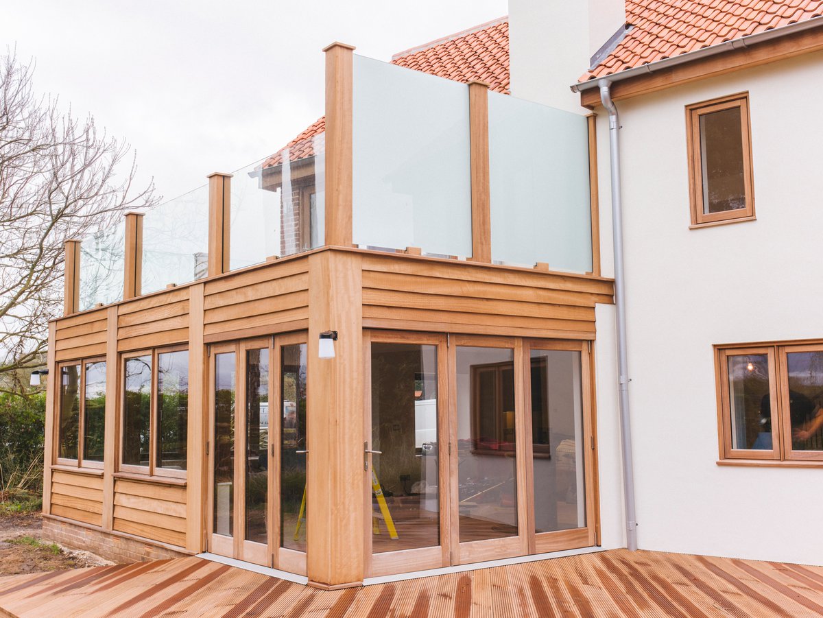 ABOVE BOARD A single story timber frame extension goes a step further with outdoor living space above. #BuildingABetterNorfolk G&M: Exceptional Norfolk Builders & Property Developers Email: info@grocottandmurfit.co.uk Phone: 01328 851420 Website: grocottandmurfit.co.uk