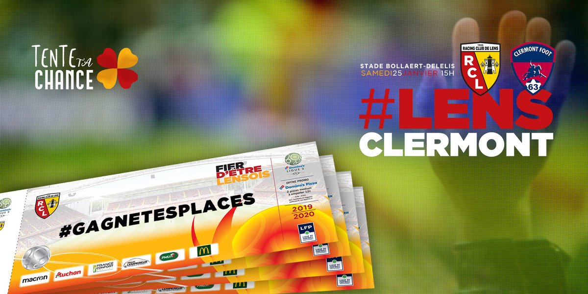 RCLens's tweet photo. 🍀 RT + FOLLOW pour gagner 2 places pour Lens - @ClermontFoot à #BollaertDelelis ! 5 gagnants dévoilés demain ! #GagneTesPlaces #LensoisPourToujours #RCLCF63 #rclens https://t.co/xUevmFKnr8
