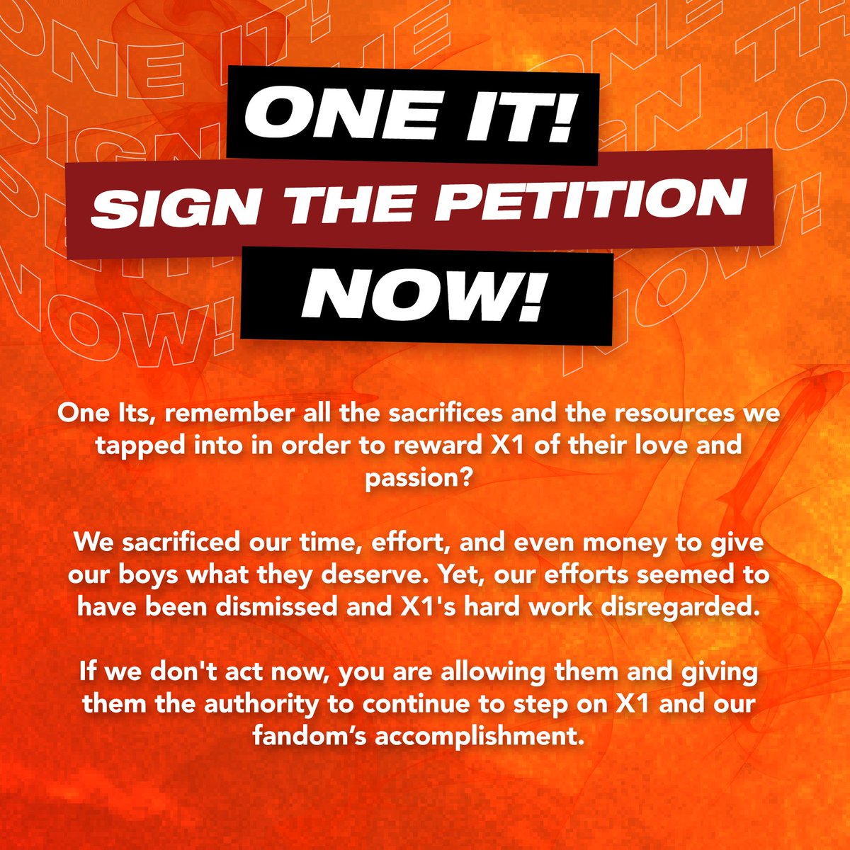 WingsForX1's tweet photo. One It, let’s get our 11 boys’ dreams back. Let not our hearts waver, not even once. We can do this!

https://t.co/Q5YK2fOXl3

#RevealTheTruthCJ https://t.co/ezziHrobSd