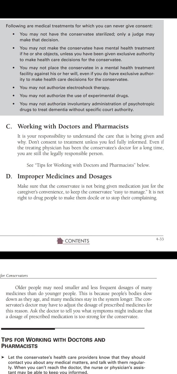 WeLoveUBritBrit's tweet photo. This is another page of the #ConservatoryHandbook from the https://t.co/ZSZuHBKNJM website that talks about improper medication dosage to keep conservatee "easy to handle." Isn't that what her father did per the information from the paralegal? 
#FreeBritney
#SaveBritney https://t.co/HRB4APvhOS