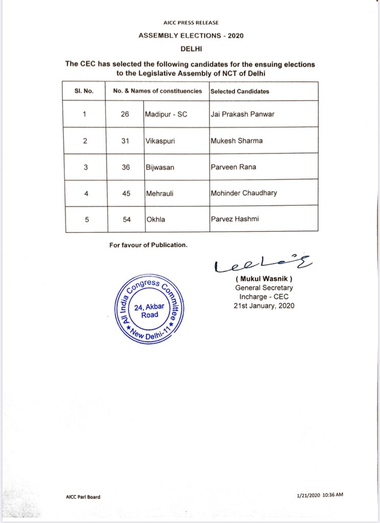 AIPCNorthZone's tweet photo. Second and Third List of Congress candidates for Delhi assembly polls. https://t.co/HlGU2R6R20